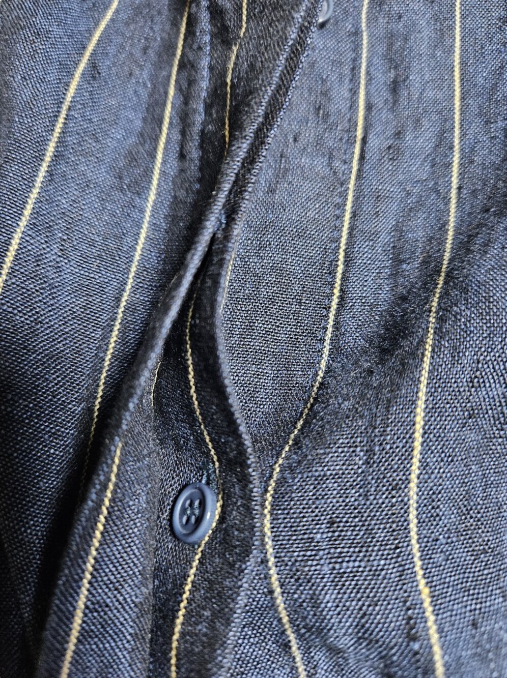 Soft Surroundings 100% Linen Button Down Longline Tunic Shirt Large Navy - Picture 8 of 8
